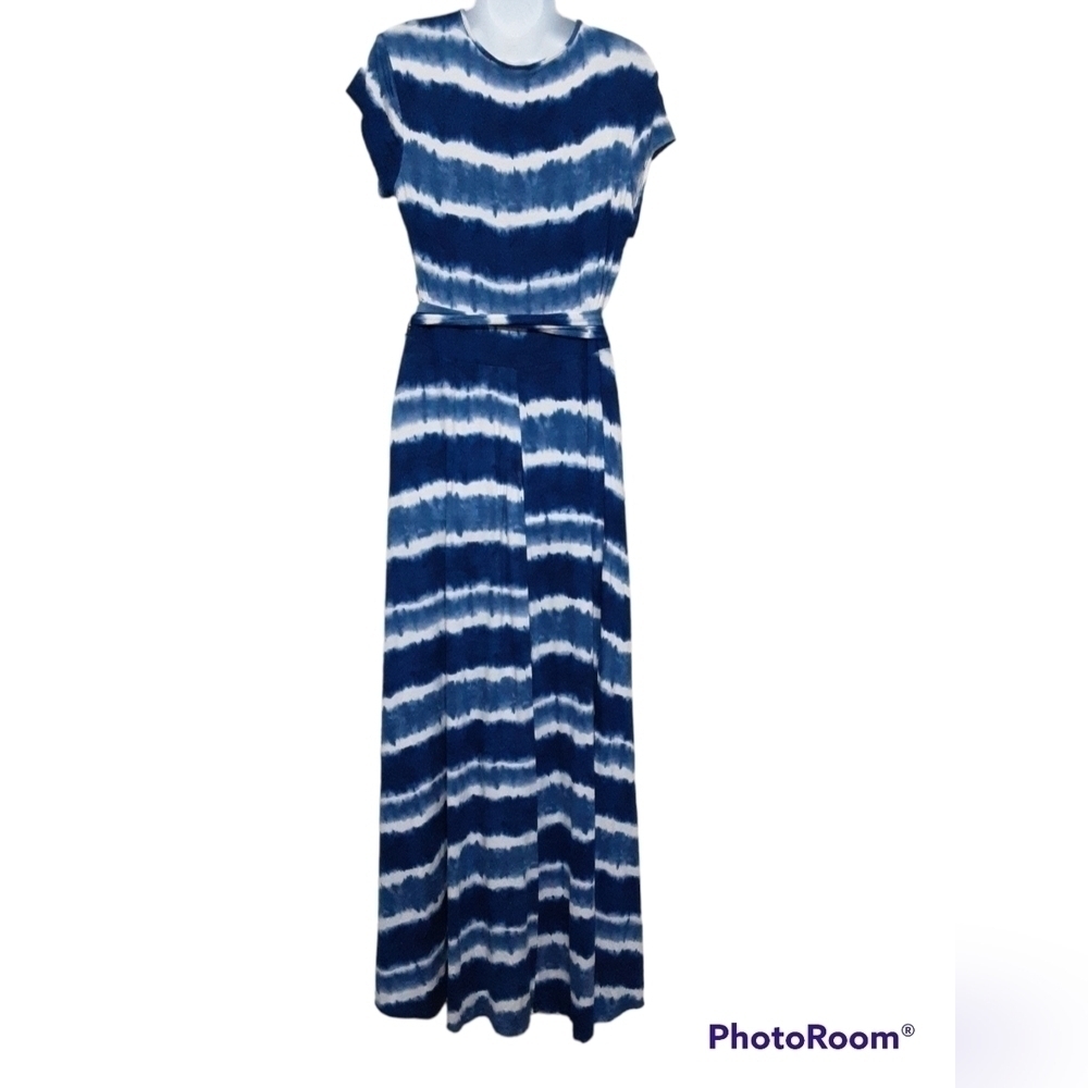 New direction women maxi dress tie dye V-neck belted casual vacation y2k M retro - Picture 3 of 9